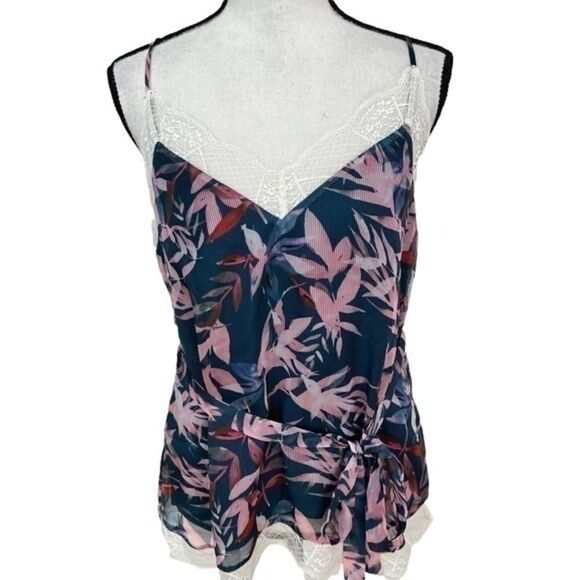 A LA PLAGE WOMENS FLORAL PRNT LACE-TRIM BLOUSE size M NWT - Picture 1 of 5